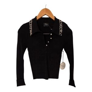 Black Long Sleeve Top with Pearl Accents